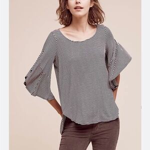 Anthropologie Pleione Striped Black and White Top Medium
